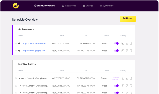 Anthias dashboard showing scheduled content
